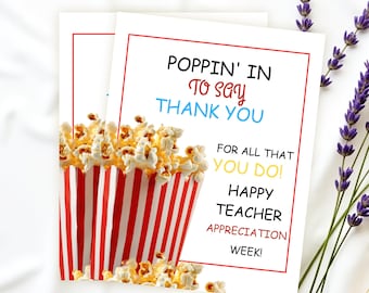 Popcorn Teacher Appreciation Sign, poppin in om te bedanken afdrukbare, bewerkbare canva poster, personeelswaarderingsweek download