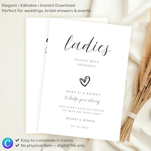 Wedding Bathroom Sign Template, Wedding Ladies Gents Basket Sign, Modern handwriting bathroom wedding sign, Canva Editable, Digital Download