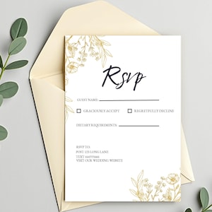 Gold Wedding Invitation Template Set, Gold Floral Wedding Invite Suite, Printable Elegant Invite & Rsvp Bundle, Editable Digital Download