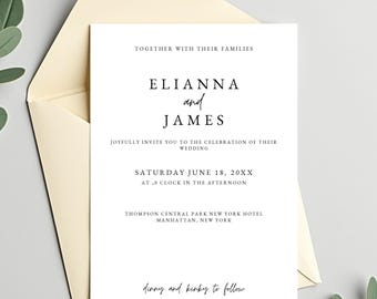 Elegant Wedding Invitation Suite Template, Editable Canva Minimal Wedding Invite Bundle with QR Code RSVP, Instant Download