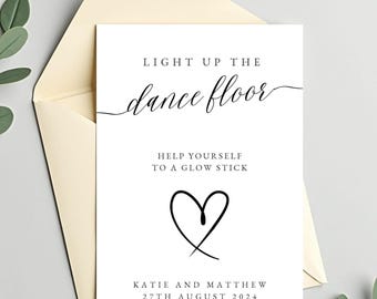 Glow Stick Wedding Sign Template, Light Up the Dance Floor Printable, Editable Canva Reception Sign, Instant Download