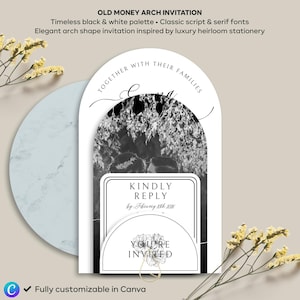 Modern Arch Wedding Invitation Template, Black & White Canva Editable Suite, Instant Digital Download, Printable Invite Set Wedding Template