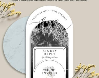 Modern Arch Wedding Invitation Template | Black and White Elegant Design | Editable Canva Suite | Printable Digital Download