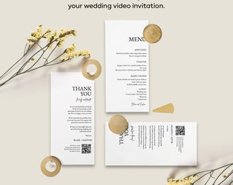 Wedding Menu and Thank You Card Template | QR Code Menu | Editable Canva Reception Set | Modern Place Setting Cards