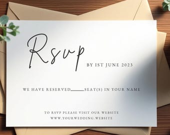 Wedding rsvp Card Template, Minimal rsvp Card, Diy Wedding Response Card, Black and White Handwritten rsvp, Editable Canva Download