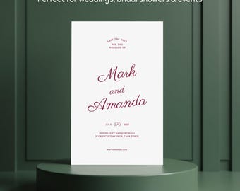 Minimalist Wedding Invitation Template | Modern Elegant Wedding Invite | Canva Editable | Printable Wedding Suite | Digital Download