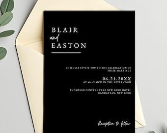 Black Wedding Invitation Set, Editable Black and White Wedding Invite Bundle, Modern Canva Invitation Suite, Instant Download