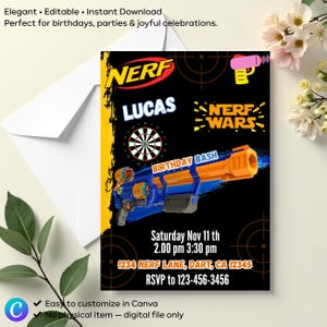 Kids Editable Nerf Birthday Invitation Template, Printable Birthday Nerf Party Invitations, Kids Party Invite Template, Digital Invitation