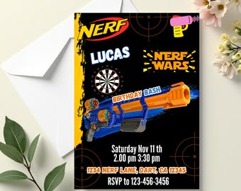 Kids Nerf Birthday Invitation Template | Editable Nerf Party Invite | Printable Kids Birthday Invitation | Instant Digital Download
