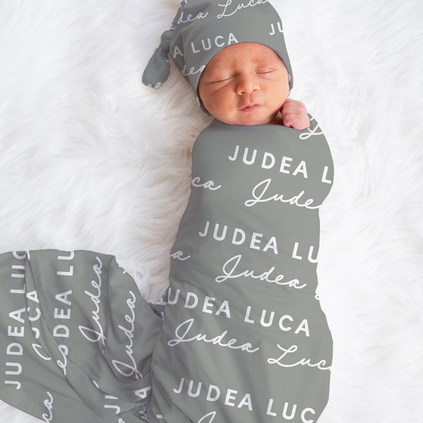 Baby Name Swaddle Sale! -Baby Boy, Knotted Hat Set, Personalized Newborn Baby Boy, Coming Home Outfit, Hospital Photo Receiving Blanket Girl