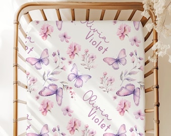 Drap de lit violet personnalisé, couverture à emmailloter papillon, couverture violette, cadeau de baby shower, couverture avec prénom personnalisé couverture d'hôpital pour fille,