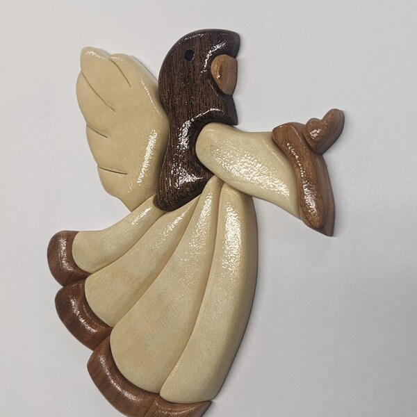 Wood Intarsia Angel Christmas Ornament- Made to Order