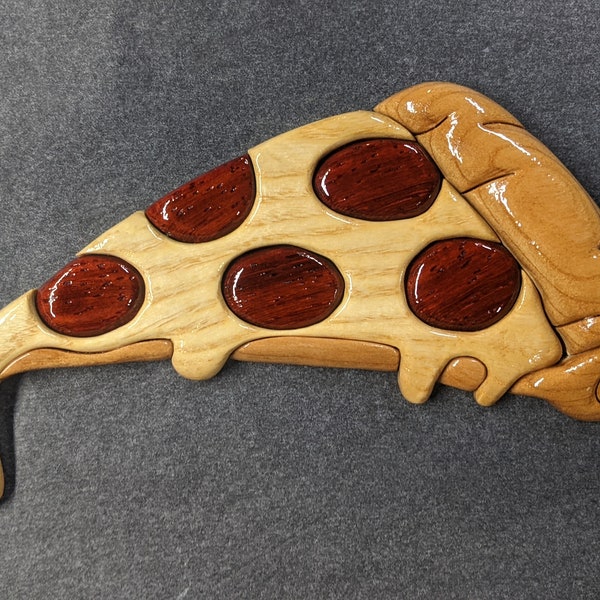 Handmade Wood Intarsia Ornament Pizza Slice - Made to Order