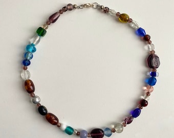 Multicolored Glass Beaded Necklace, Handmade