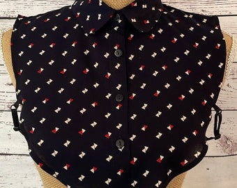 Faux Collar Navy with Red & White pattern detail