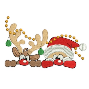 Deer and Santa Embroidery Designs, Christmas Embroidery Design, Holiday Machine Embroidery File