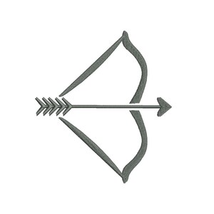May include: A simple black and white line drawing of a bow and arrow.