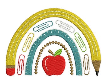 Teacher Embroidery Design, Rainbow Back to school embroidery design.