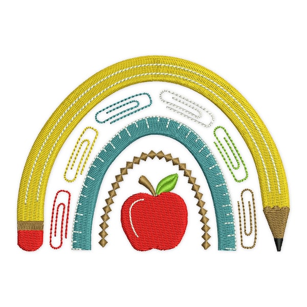 Teacher Embroidery Design, Rainbow Back to school embroidery design.