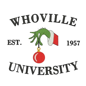 Whoville University Embroidery Design, The Grinch Embroidery Designs, Stolen Christmas Embroidery Designs,