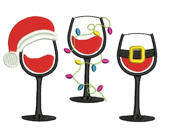 Wine Christmas embroidery design. Christmas Machine embroidery File