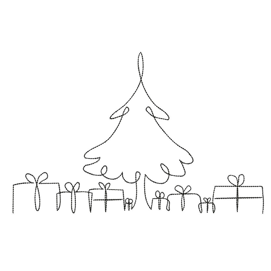 Christmas Tree Embroidery Design, Christmas Line Art Embroidery Design