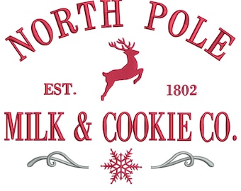 Milk and cookies Embroidery Designs, North Pole Embroidery Designs, Christmas Machine Embroidery Files