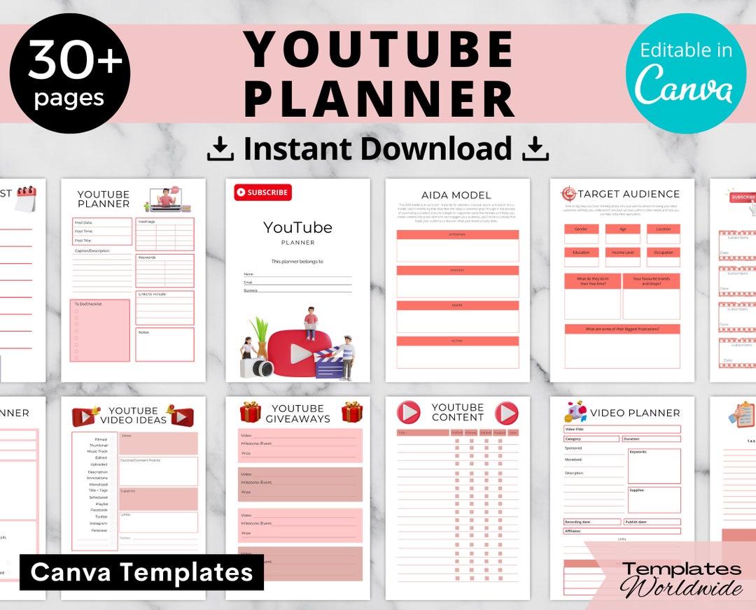 Youtube Content Planner Youtube Template Youtube Planner - Etsy