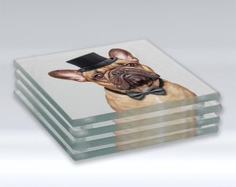 Personalised French Bulldog Glass Coasters