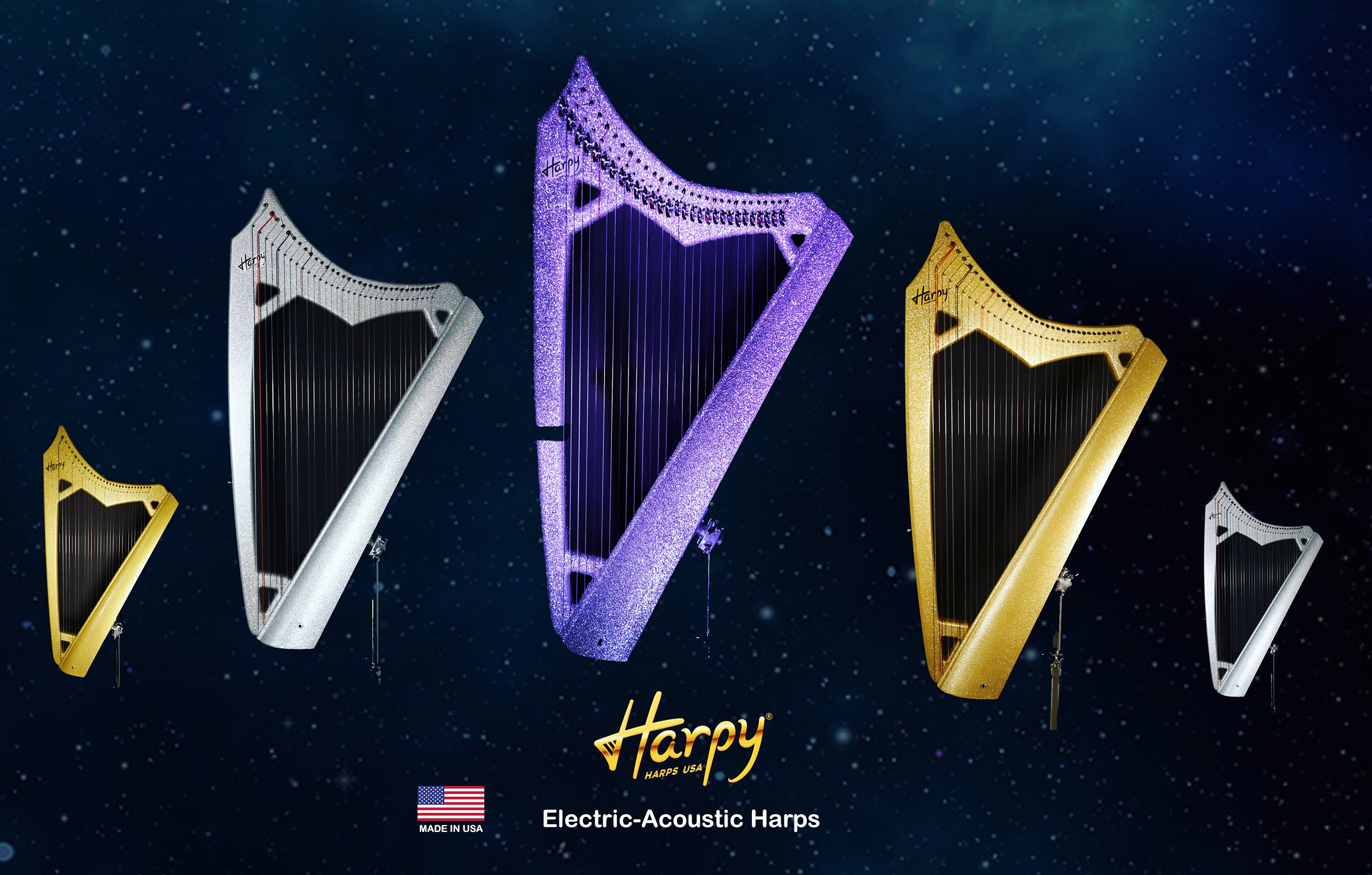 22 String Iris Harpy With Levers Electric acoustic Harp Silver
