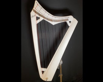 33 String Athena Harpy with Levers - Electric-Acoustic Harp - White Mate