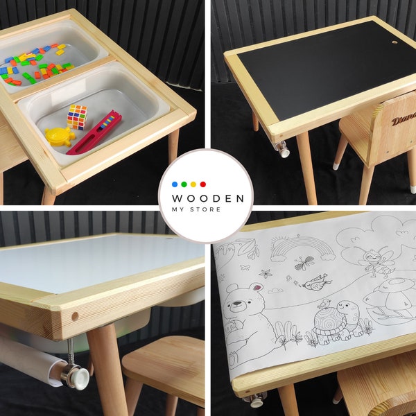 Wood Activity Table, Kids Table And Chair, Game Table, Gift For Kids, Sensory Bin Table, Montessori Table, Toddler Play Table