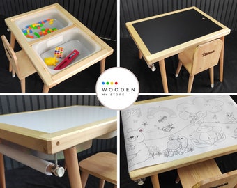 Wood Activity Table, Kids Table And Chair, Game Table, Gift For Kids, Sensory Bin Table, Montessori Table, Toddler Play Table