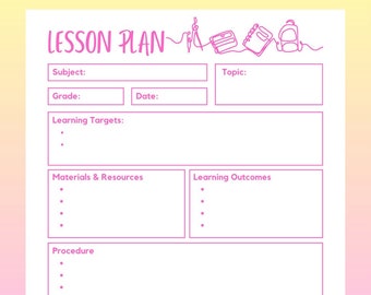 Blue Lesson Plan Template for Teachers Digital Download - Etsy UK
