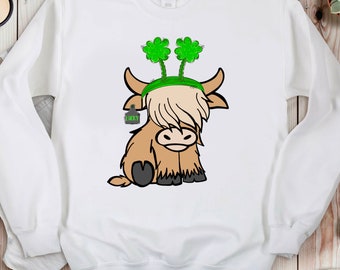 Highland St Patrick’s Day Shamrock Lucky Cute Design Only PNG Sublimation