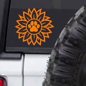 Dog Paw Sunflower | Dog Mom | Dog Dad | Decal Car Truck Laptop Tumbler Cooler