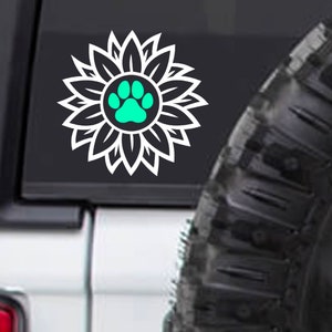 Dog Paw Sunflower | Dog Mom | Dog Dad | Decal Car Truck Laptop Tumbler Cooler