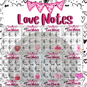 Love Notes, set of 12 worksheets, Music worksheet, Music Education, Music Classroom, Music Teacher, Music Note, Piano worksheet, Ukulele