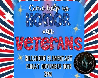 Veterans' Day Celebration Invitation Template, Veterans Day, School Veteran Invitation, Veterans Day Invitation, editable, Printable Invite