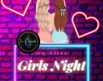 Plantilla de invitación para una noche de chicas, noche de chicas, evento de chicas, despedida de soltera, noche de chicas, invitación para evento imprimible, mejores amigas