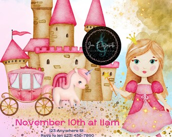 Princess Birthday Invitation Template, princess birthday, girl birthday invitation, castle invitation, little princess, editable invitation