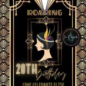 Goldene 20er Geburtstagseinladungen, Flapper Geburtstag, 20er Party, 1920er Jahre Party, Great Gatsby, Sprechblase, Sprechblase, Party, Art Deco