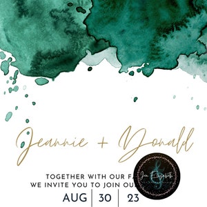 White and Emerald Wedding Invitation Template, green wedding, white wedding, bride and groom, getting married, engaged, editable