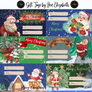 Santa Christmas Gift Tags (Set of 8), Christmas Gift Tags, Printable Gift Tags, Vintage Santa, Christmas Gift, Merry Christmas