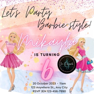 Pink Girly Birthday Invitation Template, Girl Birthday Invitation, Doll Invitation, editable, printable invitation, Barb doll invite