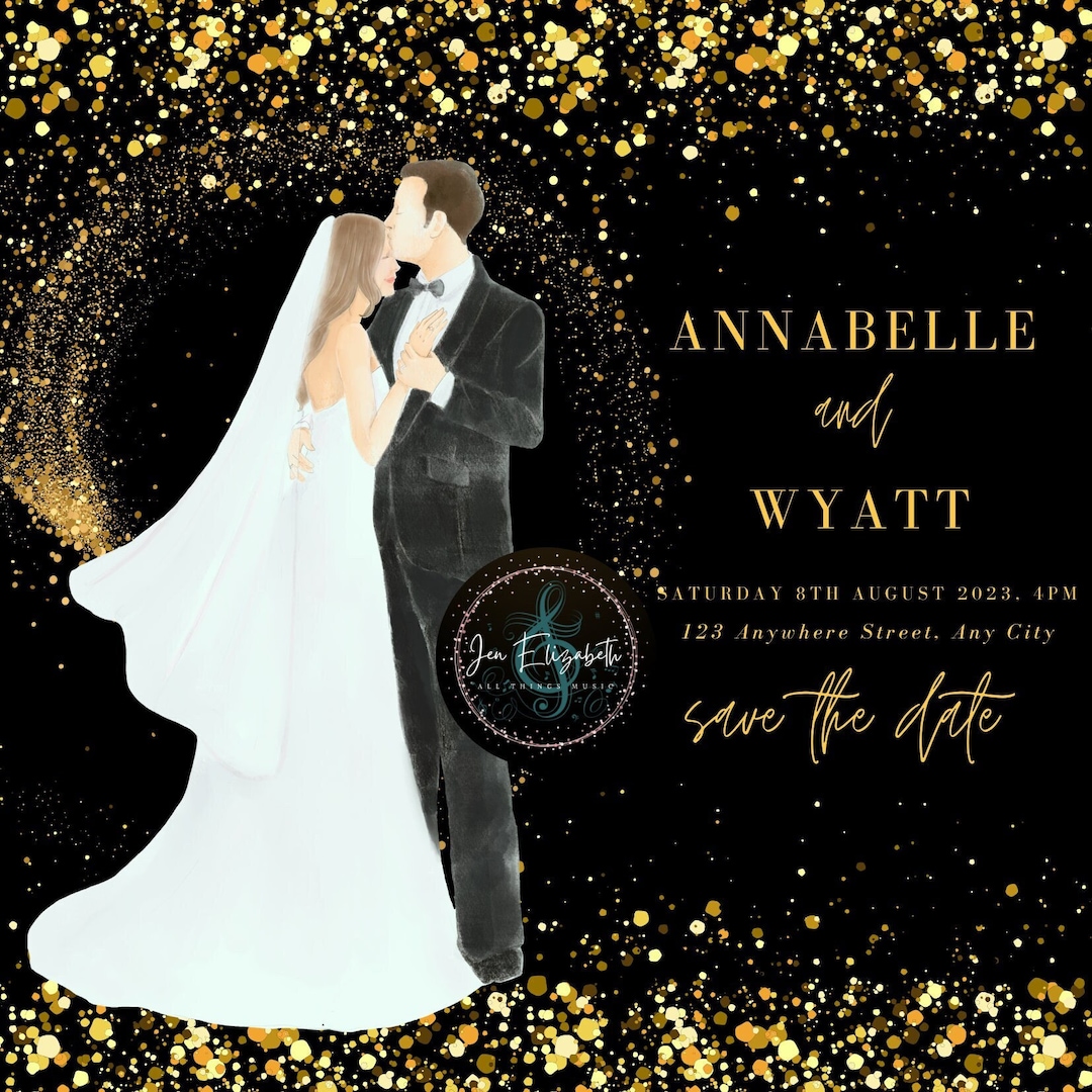 Gold Black Glitzy Save the Date Template, Gold Wedding, Getting