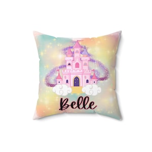 Personalized Princess Castle Spun Polyester Square Pillow, Princess Decor, Princess Bedroom, Personalized Name Pillow, Princess Gift