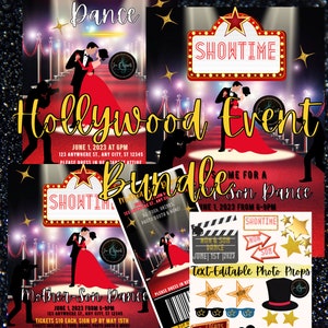 Hollywood Event Bundle Vorlage, Hollywood Party, Hollywood Tanz, Schultanz, Hollywood Einladung, Roter Teppich, Event Ticket, Poster
