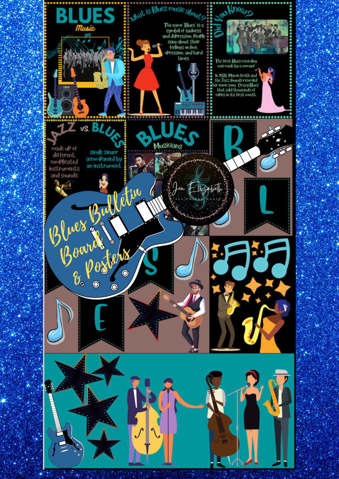 Juego de carteles y tablones de anuncios de blues, carteles de educación  musical, aula de música, música blues, educación sobre blues, educación ..., image size:1080x1528