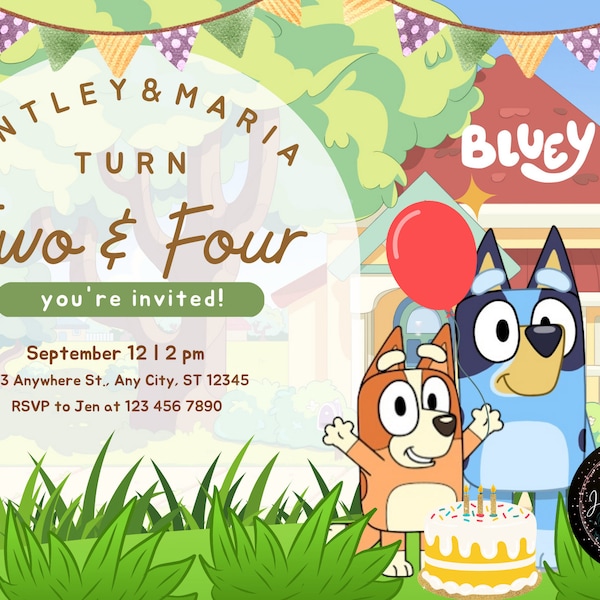 Blu Birthday Invitation Template (Siblings)